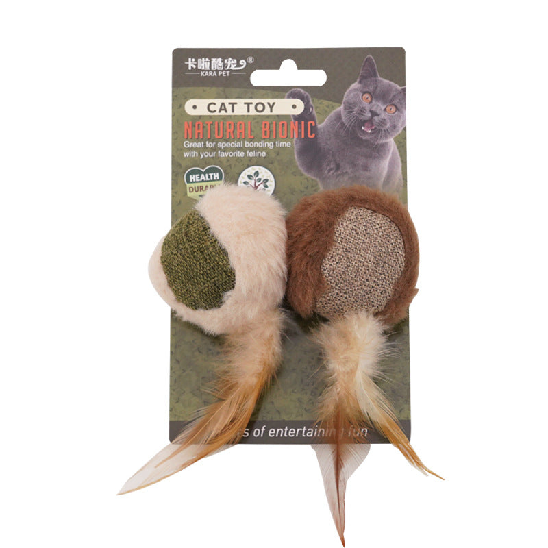 Silvervine Chew Stick with Feather Cartoon Cat Toy - Front View - FurryCircle
