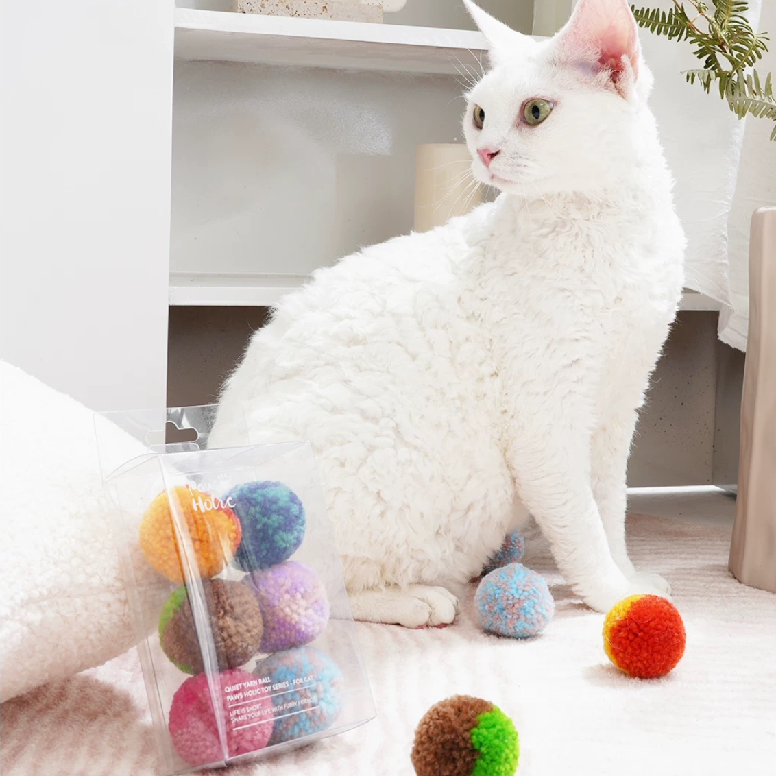 6 Pcs Quiet Soft Yarn Cat Ball Toy, 1.57in Fuzzy Kitty Balls FurryCircle