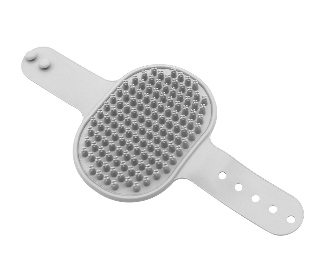 Soft Rubber Dog Brush Pet Bath Silicone Comb - Grey (plum blossom) - Front View - FurryCircle