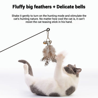 Wooden Handle Cat Teasing Stick With Feather And Bell