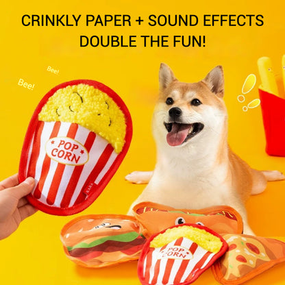 Simulated Hamburger and Hotdog Chewable Pet Toy – Fun, Chewy & Engaging - Usage Scenario - FurryCircle   