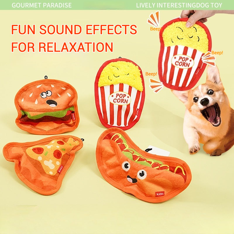 Simulated Hamburger and Hotdog Chewable Pet Toy – Fun, Chewy & Engaging - Hamburger - Usage Scenario - FurryCircle   