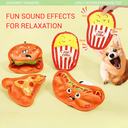 Simulated Hamburger and Hotdog Chewable Pet Toy – Fun, Chewy & Engaging - Hamburger - Usage Scenario - FurryCircle   