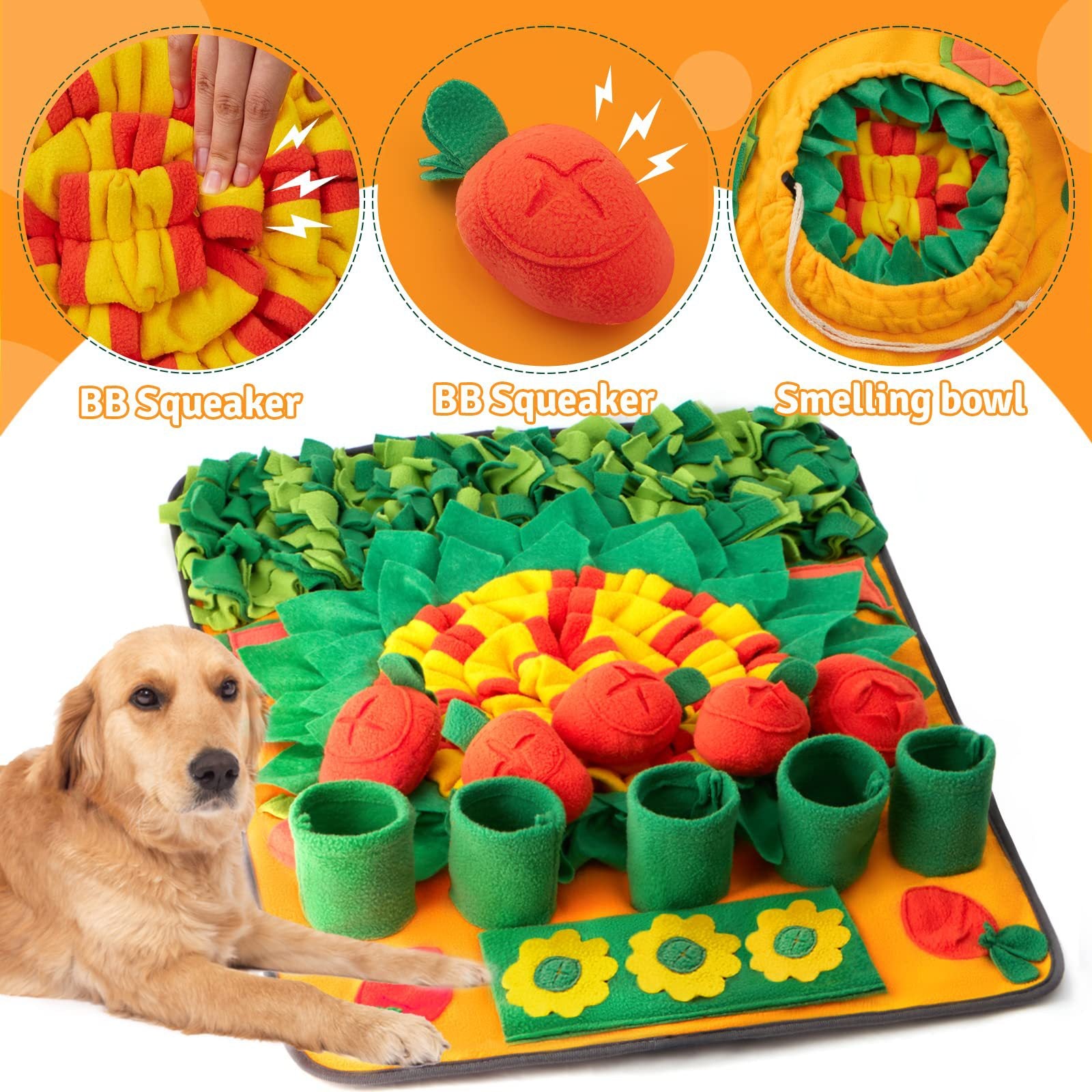 Orange And Green Dog Sniffing Mat - Detail View - FurryCircle
