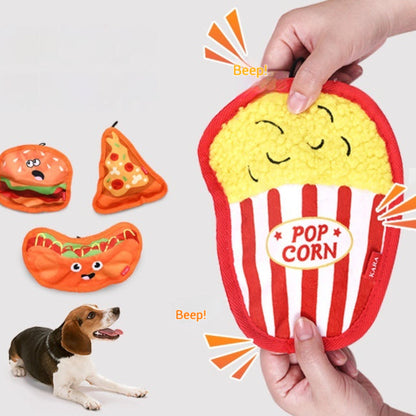 Simulated Hamburger and Hotdog Chewable Pet Toy – Fun, Chewy & Engaging - Front View - FurryCircle   