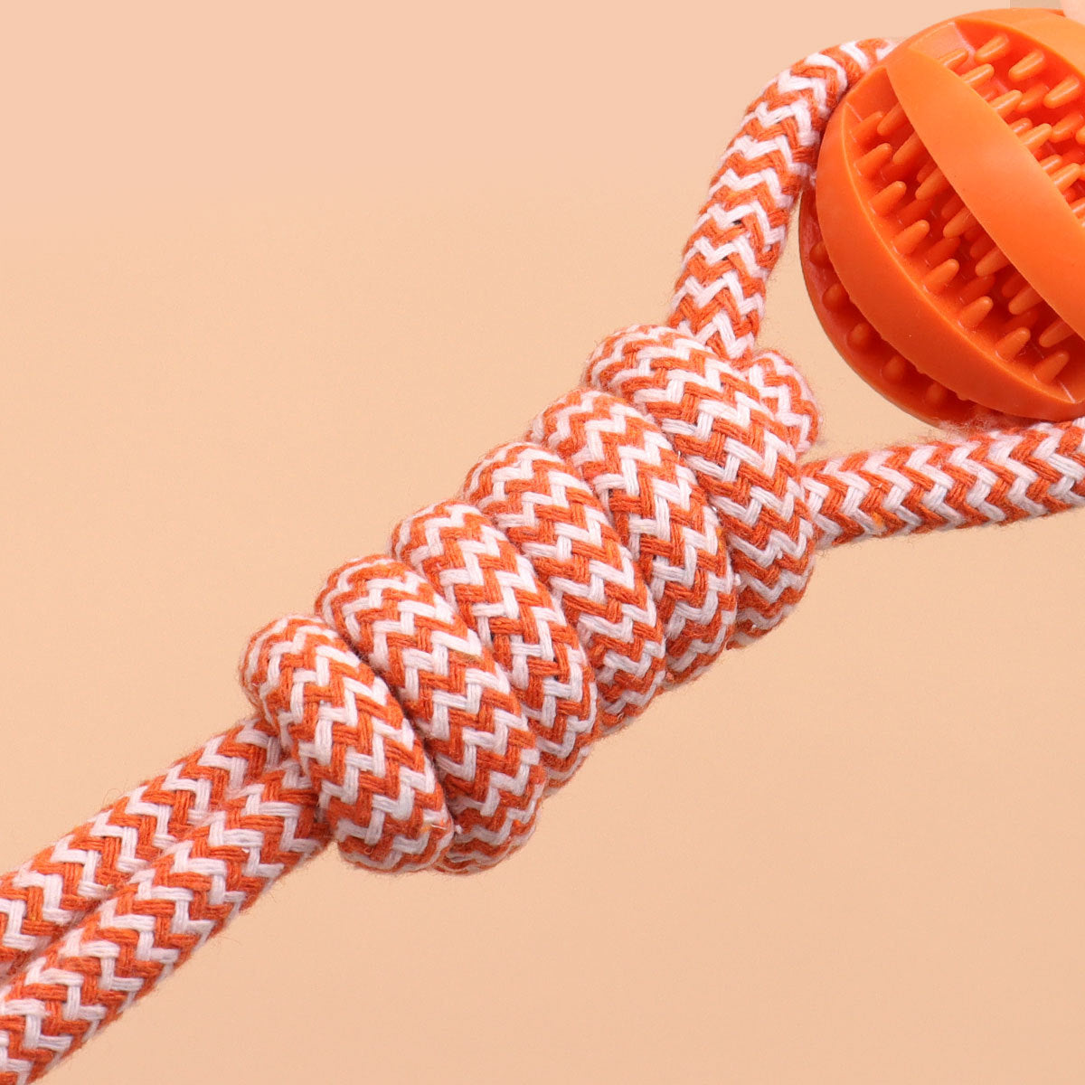Dog Ball Toy with Rope - Orange / Small - Front View - FurryCircle