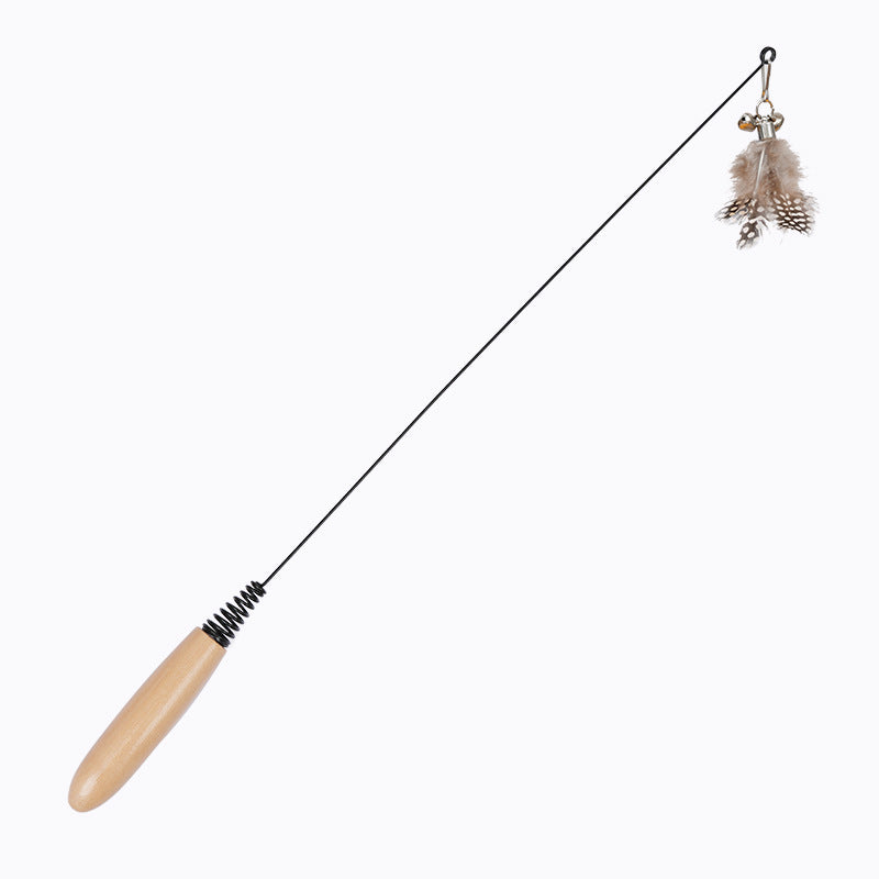 Wooden Handle Cat Teasing Stick With Feather And Bell