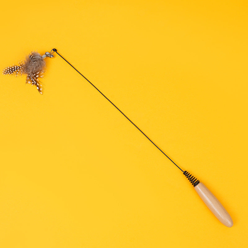 Wooden Handle Cat Teasing Stick With Feather And Bell