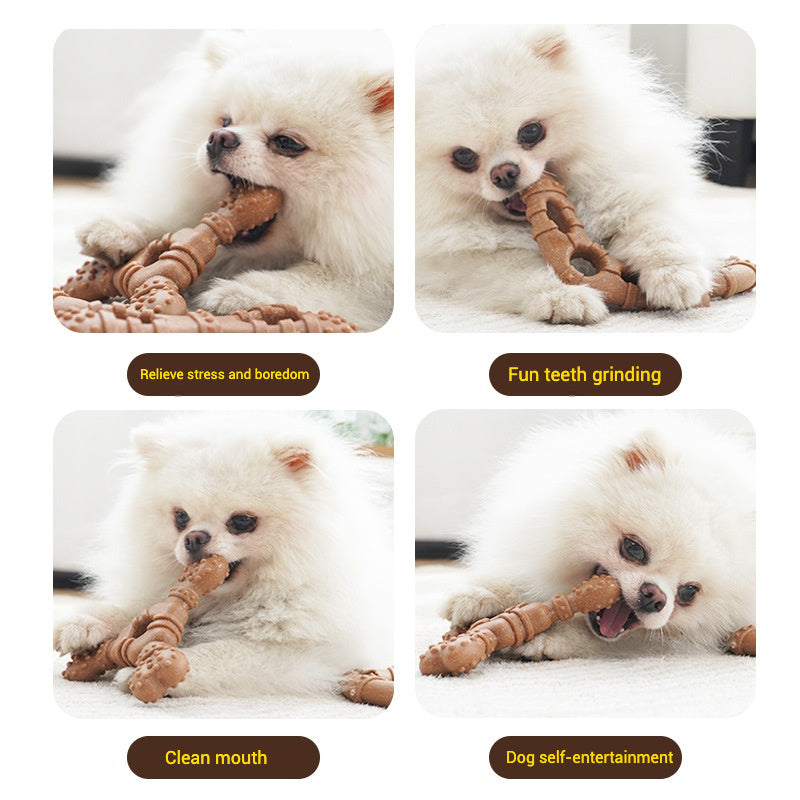 Bone-Shaped Chew Stick Dog Toy – Durable & Teeth-Cleaning - Trident Bone - Usage View - FurryCircle