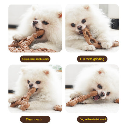 Bone-Shaped Chew Stick Dog Toy – Durable & Teeth-Cleaning - Trident Bone - Usage View - FurryCircle