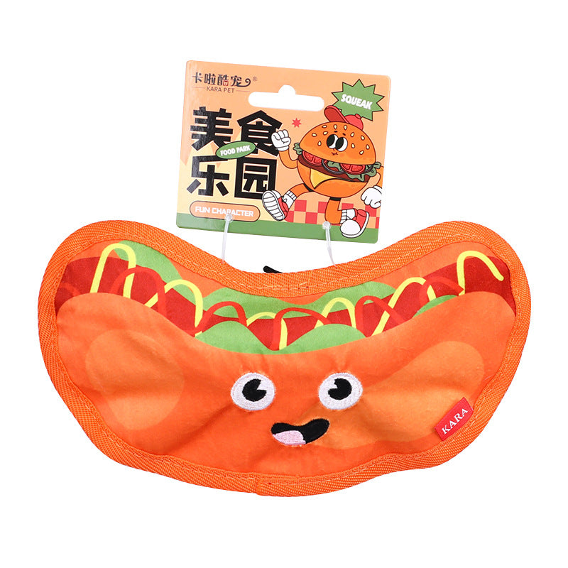 Simulated Hamburger and Hotdog Chewable Pet Toy – Fun, Chewy & Engaging - Hotdog - Front View - FurryCircle   