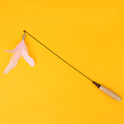 Wooden Handle Cat Teasing Stick With Feather And Bell