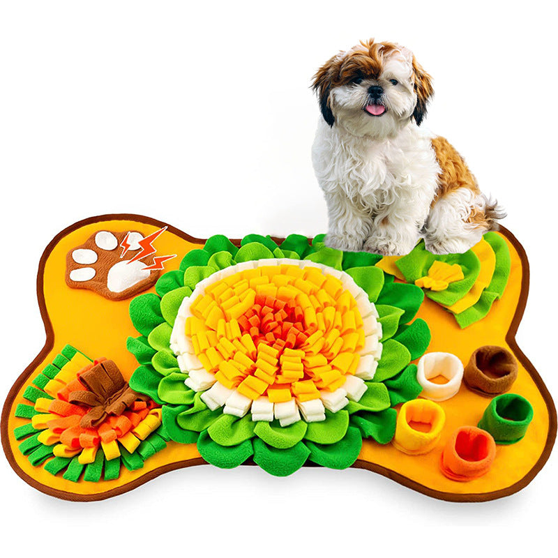 Fleece Pet Sniffing Mat with Built-In Squeaky Toy - Yellow orange - Front View - FurryCircle