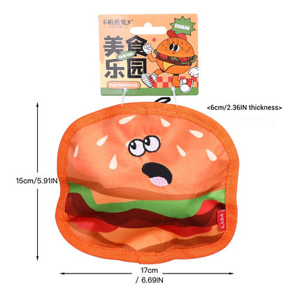 Simulated Hamburger and Hotdog Chewable Pet Toy – Fun, Chewy & Engaging - Hamburger - Front View - FurryCircle   