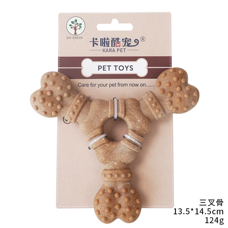 Bone-Shaped Chew Stick Dog Toy – Durable & Teeth-Cleaning - Trident Bone - Front View - FurryCircle