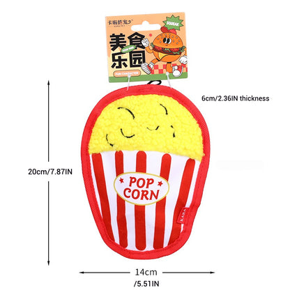 Simulated Hamburger and Hotdog Chewable Pet Toy – Fun, Chewy & Engaging - Popcorn - Front View - FurryCircle   