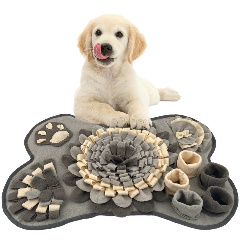 Fleece Pet Sniffing Mat with Built-In Squeaky Toy - Grayish white - Front View - FurryCircle